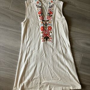 Spartina 449 Cream Midi Dress with Floral Embroidery